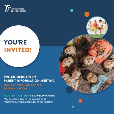 You're invited! Pre-Kindergarten Parent Information Meeting Monday February 26, 2024 6:00 PM via Zoom register to attend