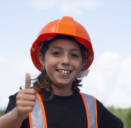 student wearing hard hat
