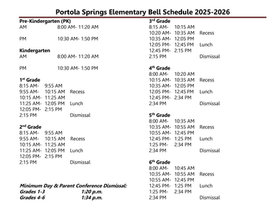 Portola Springs Bell Schedule